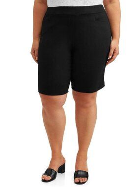 K-238 Terra & Sky Plus Size 1X Black Bermuda Shorts Tummy Control Stretch & Shap
